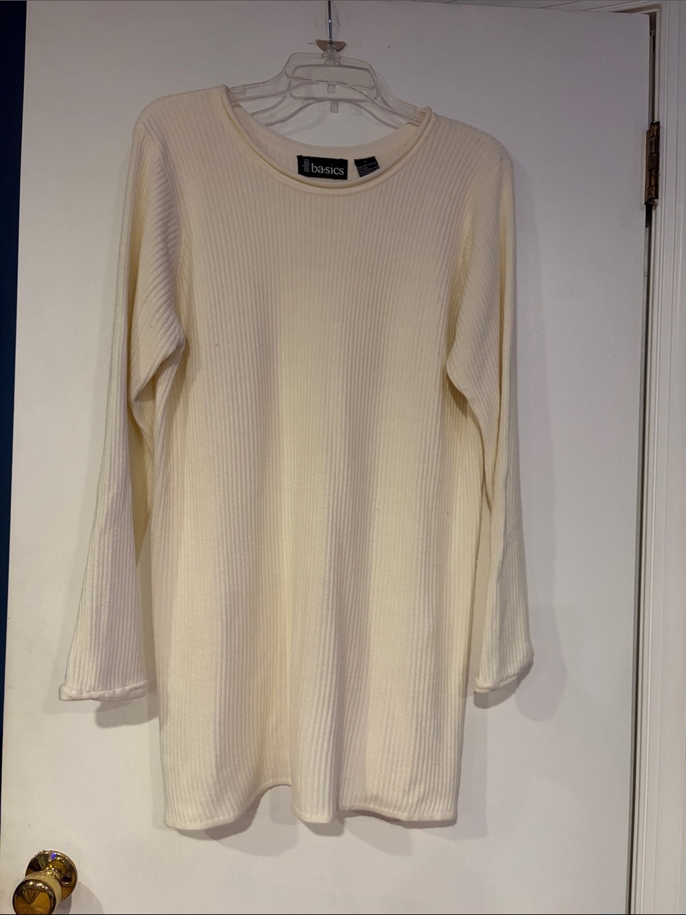 VTG Basics Off White Wide Ribbed Longline Long Sleeve Shirt Size Large